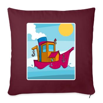 Image colorée d’un remorqueur amusant - Housse de coussin décorative 45 x 45 cm - bordeaux - Devant