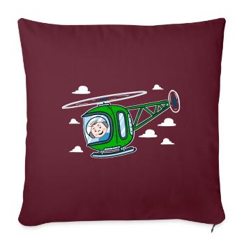 Hélicoptère vert | Bébé et hélicoptère - Housse de coussin décorative 45 x 45 cm - bordeaux - Devant