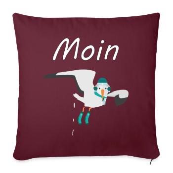 Moin - Möwe mit Winterkleidung macht Möwenschiss - Sofakissenbezug 45 x 45 cm - Burgunderrot - Vorne
