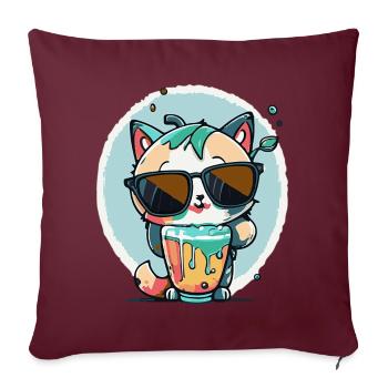 Chat cool avec des lunettes de soleil - Housse de coussin décorative 45 x 45 cm - bordeaux - Devant