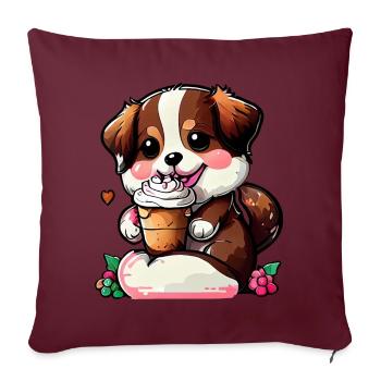 Le bonheur avec un chien - Housse de coussin décorative 45 x 45 cm - bordeaux - Devant