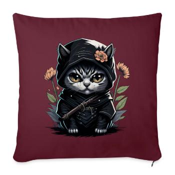 Le chat ninja : un combattant invincible - Housse de coussin décorative 45 x 45 cm - bordeaux - Devant