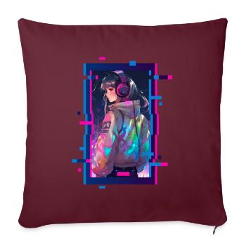 Cyber Futuristic Girl 2 - Chemise Anime - Housse de coussin décorative 45 x 45 cm - bordeaux - Devant