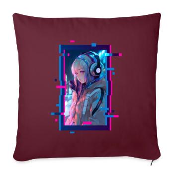Cyber Futuristic Girl - Chemise d’anime - Housse de coussin décorative 45 x 45 cm - bordeaux - Devant
