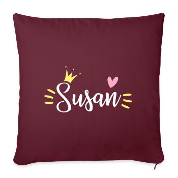 Couronne de prénom Susan - Housse de coussin décorative 45 x 45 cm - bordeaux - Devant