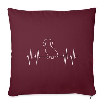 Teckel avec ligne de cœur - J’aime mon teckel - Housse de coussin décorative 45 x 45 cm - bordeaux - Devant