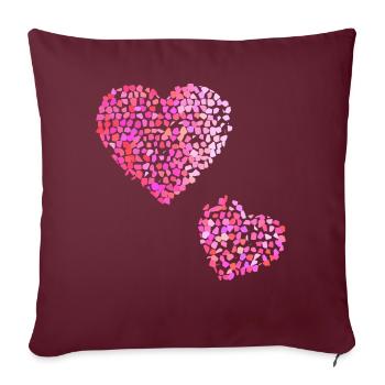 Deux coeurs roses - Housse de coussin décorative 45 x 45 cm - bordeaux - Devant