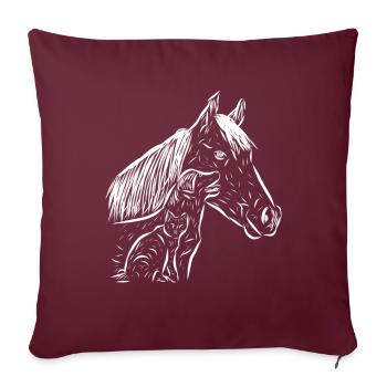 Cheval, chien et chat - Housse de coussin décorative 45 x 45 cm - bordeaux - Devant