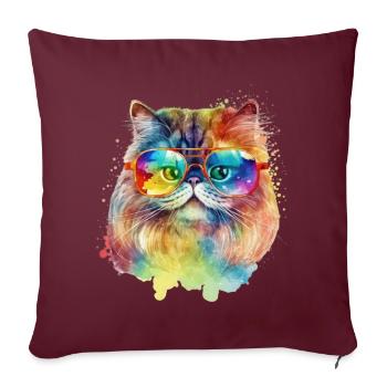 Chat persan coloré cool avec des lunettes de soleil chat - Housse de coussin décorative 45 x 45 cm - bordeaux - Devant