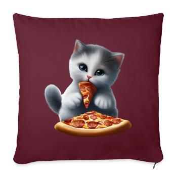 Le chat mange une pizza - Housse de coussin décorative 45 x 45 cm - bordeaux - Devant