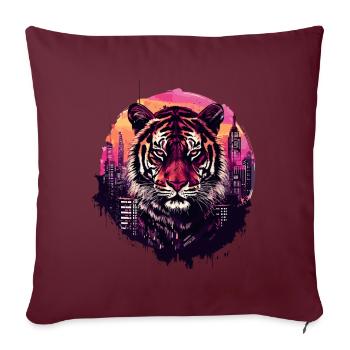 tigre, tête de tigre, gros chat, prédateur, ville, néon - Housse de coussin décorative 45 x 45 cm - bordeaux - Devant