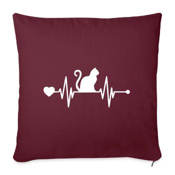 Katze - Heartbeat mit Herz - Tierliebe - Sofakissenbezug 45 x 45 cm - Burgunderrot - Vorne