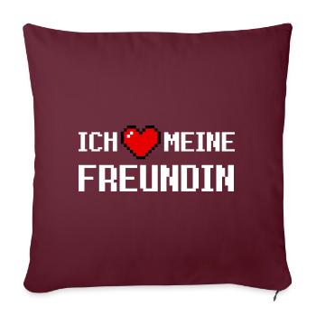 J’aime ma copine Red Pixel Heart Pixel Art - Housse de coussin décorative 45 x 45 cm - bordeaux - Devant