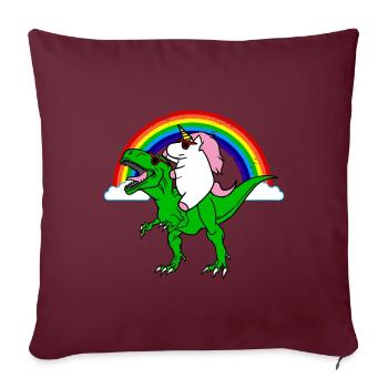 Einhorn und Dinosaurier - Sofakissenbezug 45 x 45 cm - Burgunderrot - Vorne