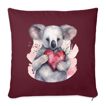 Niedlicher & süßer Koala mit Herz und Blumen Liebe - Sofakissenbezug 45 x 45 cm - Burgunderrot - Vorne