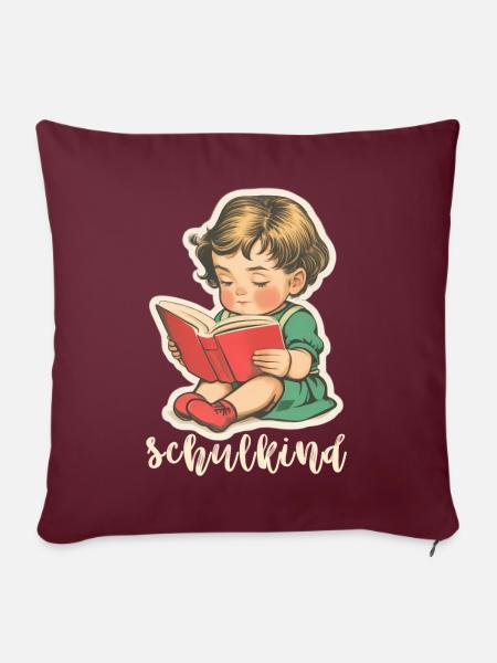 Schulkind, Erste Klasse - Sofakissenbezug 45 x 45 cm - Burgunderrot