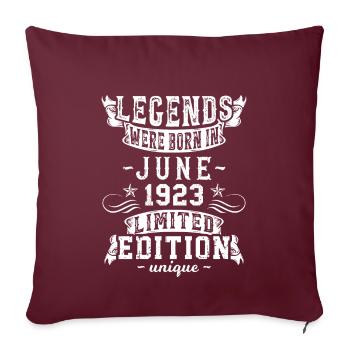 Date de naissance : juin 1923 Édition limitée vintage - Housse de coussin décorative 45 x 45 cm - bordeaux - Devant