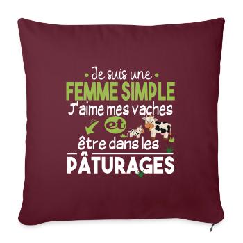 Vache Veau Animal Cadeau Femme Pâturage Fermière - Housse de coussin décorative 45 x 45 cm - bordeaux - Devant