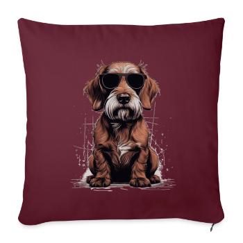 Teckel à poil dur avec lunettes de soleil pour les amateurs de teckel - Housse de coussin décorative 45 x 45 cm - bordeaux - Devant