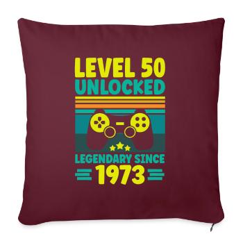 Niveau 50 débloqué 1973 Gaming 50th Birthday Gamer - Housse de coussin décorative 45 x 45 cm - bordeaux - Devant
