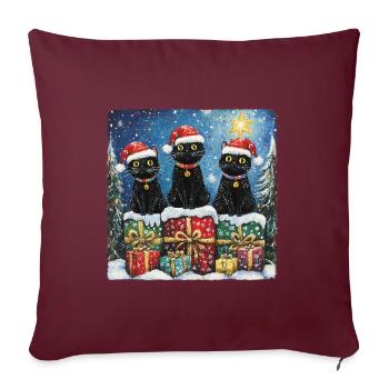 Schwarze Katzen mit Weihnachtsgeschenke - Sofakissenbezug 45 x 45 cm - Burgunderrot - Vorne