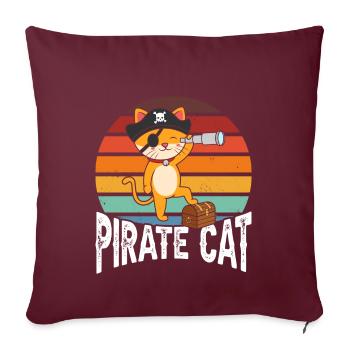 Chat pirate - Housse de coussin décorative 45 x 45 cm - bordeaux - Devant