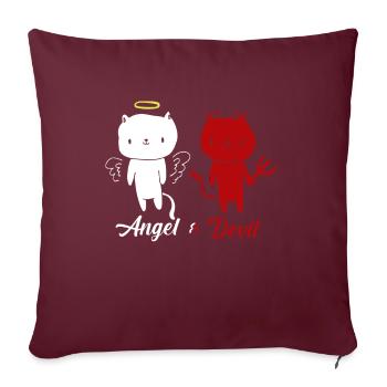 Ange et diable chat T-shirt - Housse de coussin décorative 45 x 45 cm - bordeaux - Devant