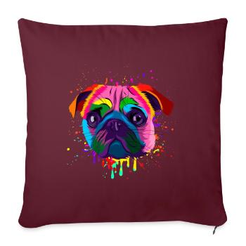 Tête de carlin colorée - Housse de coussin décorative 45 x 45 cm - bordeaux - Devant