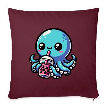 Bubble Tea Poulpe Boba Tea Kawaii Cadeau - Housse de coussin décorative 45 x 45 cm - bordeaux - Devant
