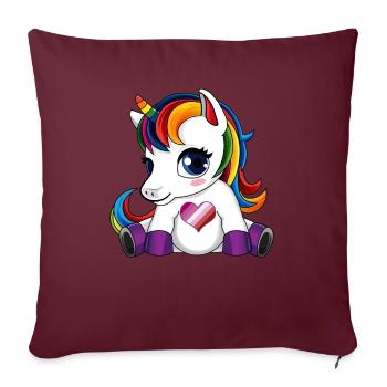 Licorne avec le coeur de drapeau lesbien - couleur lesbienne - Housse de coussin décorative 45 x 45 cm - bordeaux - Devant