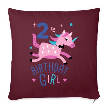 2. Geburtstag Mädchen 2 Jahre Licorn Einhorn - Sofakissenbezug 45 x 45 cm - Burgunderrot - Vorne