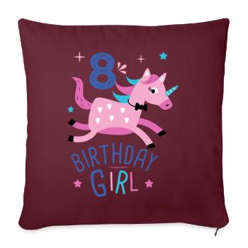 8. Geburtstag Mädchen 8 Jahre Licorn Unicorn - Sofakissenbezug 45 x 45 cm - Burgunderrot - Vorne