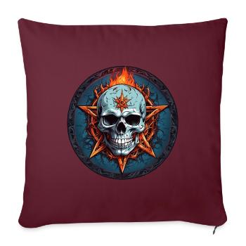Flammes de crâne et de pentagramme en cercle - Housse de coussin décorative 45 x 45 cm - bordeaux - Devant