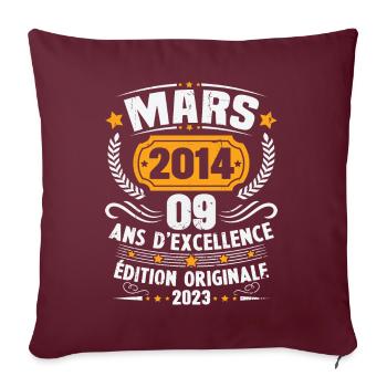 Cadeau D'anniversaire 9 Ans Mars 2014 Vintage - Housse de coussin décorative 45 x 45 cm - bordeaux - Devant