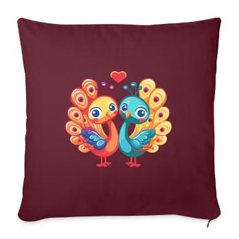 Oiseau Paon Couple Amour La Saint-Valentin - Housse de coussin décorative 45 x 45 cm - bordeaux - Devant