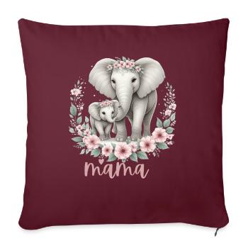 Maman coeur Floral Couronne éléphant Baby Shower - Housse de coussin décorative 45 x 45 cm - bordeaux - Devant