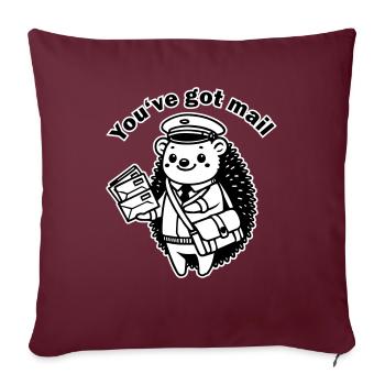 Facteur Hérisson - Design « Vous avez du courrier » - Housse de coussin décorative 45 x 45 cm - bordeaux - Devant