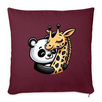 Panda Câlin Et Girafe Amoureuse - Housse de coussin décorative 45 x 45 cm - bordeaux - Devant