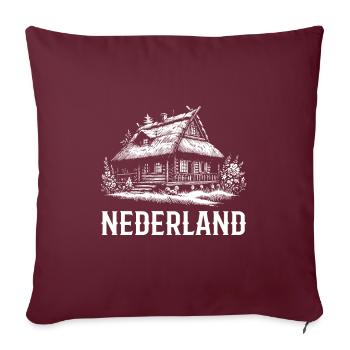 Pays-Bas Nature Maison en bois avec toit de chaume - Housse de coussin décorative 45 x 45 cm - bordeaux - Devant