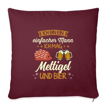 Mettigel und Bier Hackfleisch Hackepeter Mett - Sofakissenbezug 45 x 45 cm - Burgunderrot - Vorne