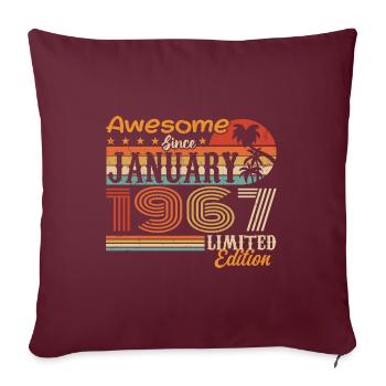 Cadeau d’anniversaire - né en janvier 1967 - Housse de coussin décorative 45 x 45 cm - bordeaux - Devant