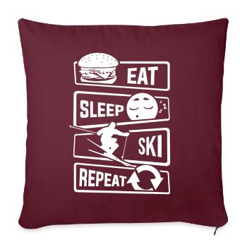 Eat Sleep Ski Repeat - Ski Ski Hiver - Housse de coussin décorative 45 x 45 cm - bordeaux - Devant