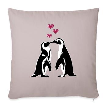 Verliebte Pinguine - Sofakissenbezug 45 x 45 cm - helles Taupe - Vorne