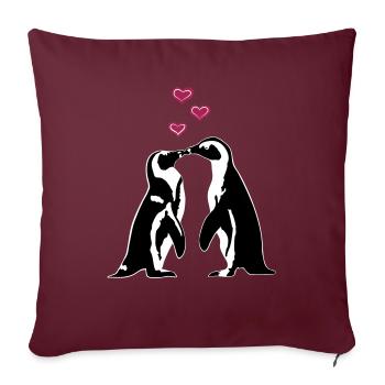 Penguins in love - Housse de coussin décorative 45 x 45 cm - bordeaux - Devant