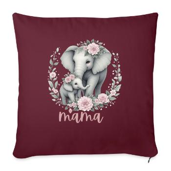 Mama coeur Couronne florale éléphant Baby Shower - Housse de coussin décorative 45 x 45 cm - bordeaux - Devant