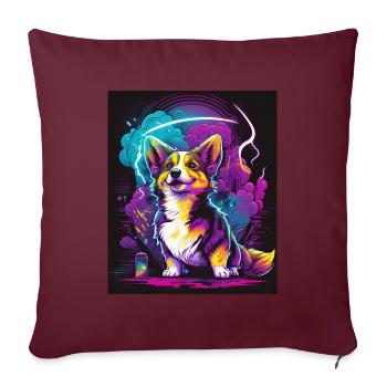 Synthwave Corgi - Pet Art Rétro Futuriste - Housse de coussin décorative 45 x 45 cm - bordeaux - Devant