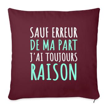 sauf erreur de ma part phrase drôle humour cadeau - Housse de coussin décorative 45 x 45 cm - bordeaux - Devant