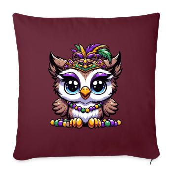 Hibou de Mardi Gras : perles et masque - Housse de coussin décorative 45 x 45 cm - bordeaux - Devant