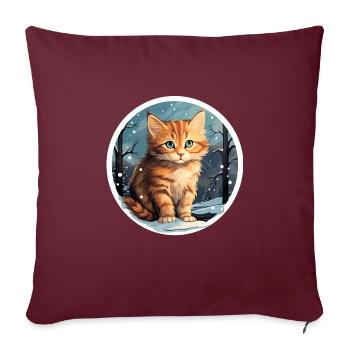 Katze im Schnee - Sofakissenbezug 45 x 45 cm - Burgunderrot - Vorne