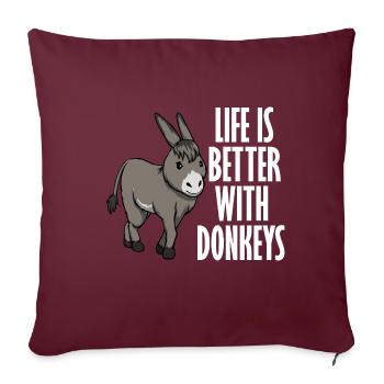 Vivre avec des ânes Mignons ânes - Housse de coussin décorative 45 x 45 cm - bordeaux - Devant